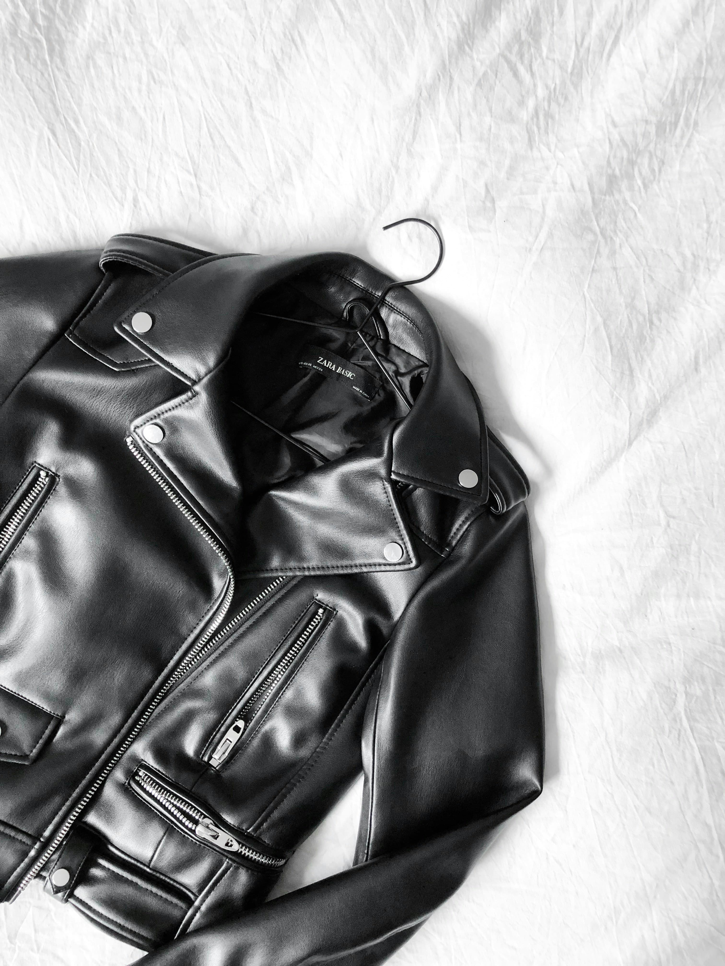 Black leather jacket front